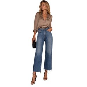 REFORMATION High Rise Wide Leg Jeans Light Wash Raw Hem Womens 28